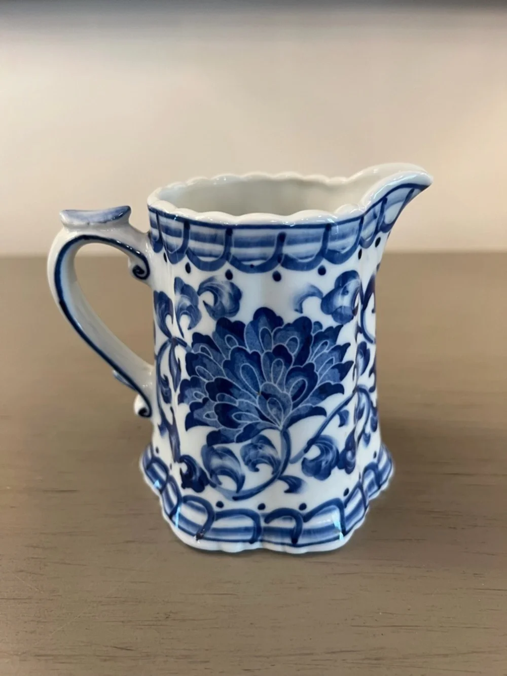 Andrea By Sadek Blue Mum Creamer Ceramic Blue & White Small Pitcher Vintage